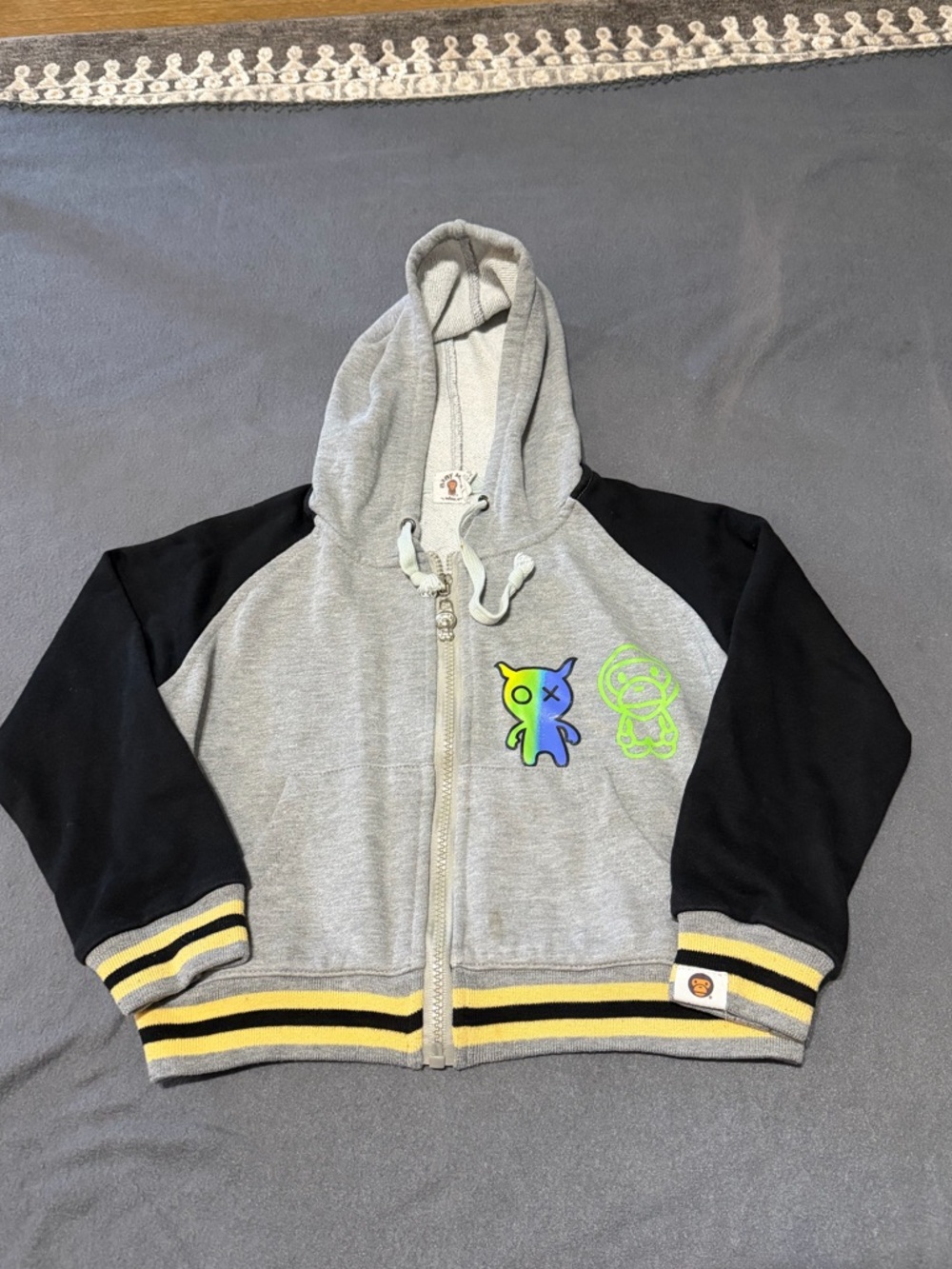 Baby Milo - A Bathing Ape Bape - Kids Grey & Black Zip Hoodie “Christmas Party”